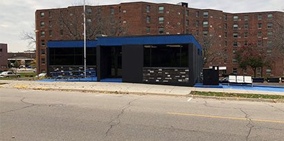 exterior blue building